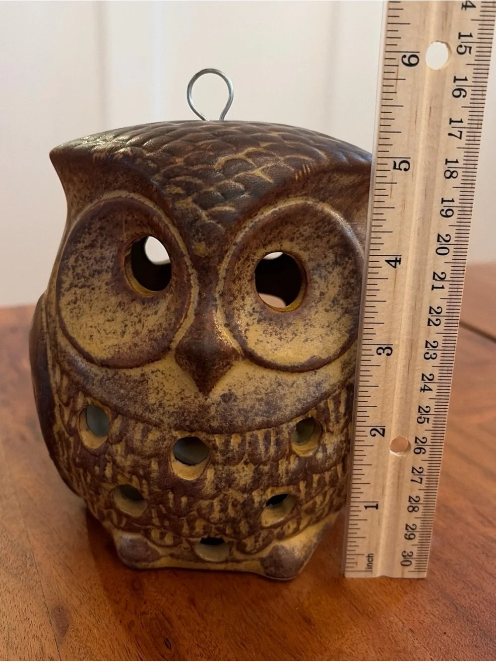 Vintage 1970s Ceramic Owl Tea Light Candle Holder Lantern Two-Sided Cottagecore
